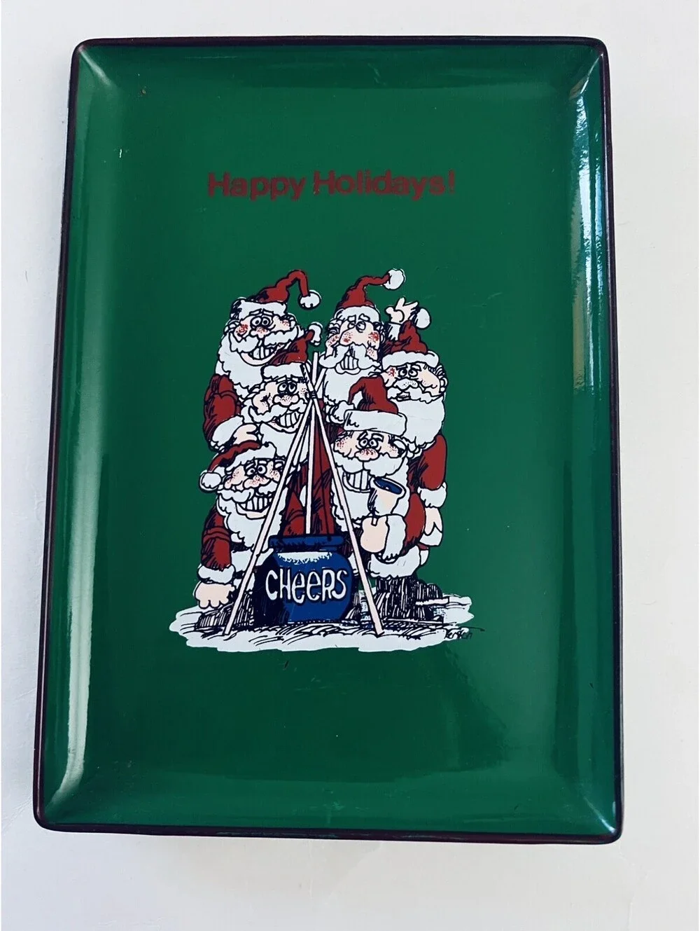 Vintage 1979 Enesco Kersten Brothers Happy Holidays Santa Metal Tray Japan